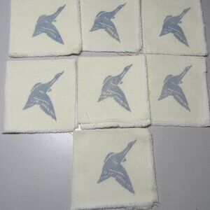 lot of 7 small vintage napkins off white with blue stamped goose 8" square